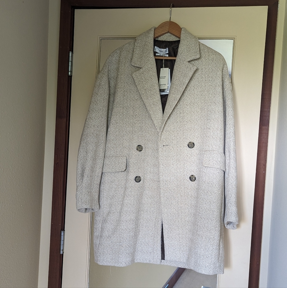 Mango Herringbone Double Breasted Coat Size Small